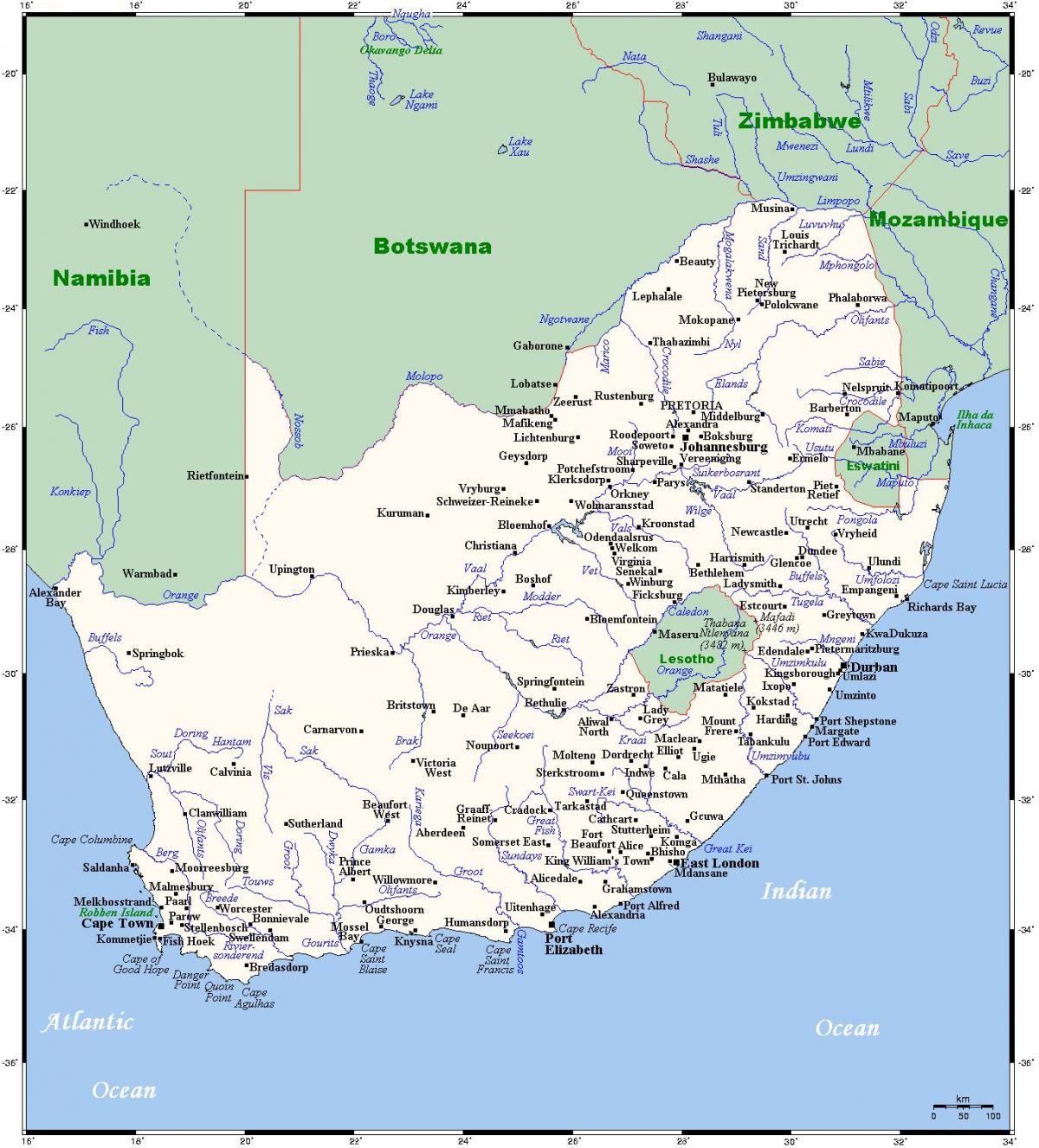 Карта рек Южной Африки