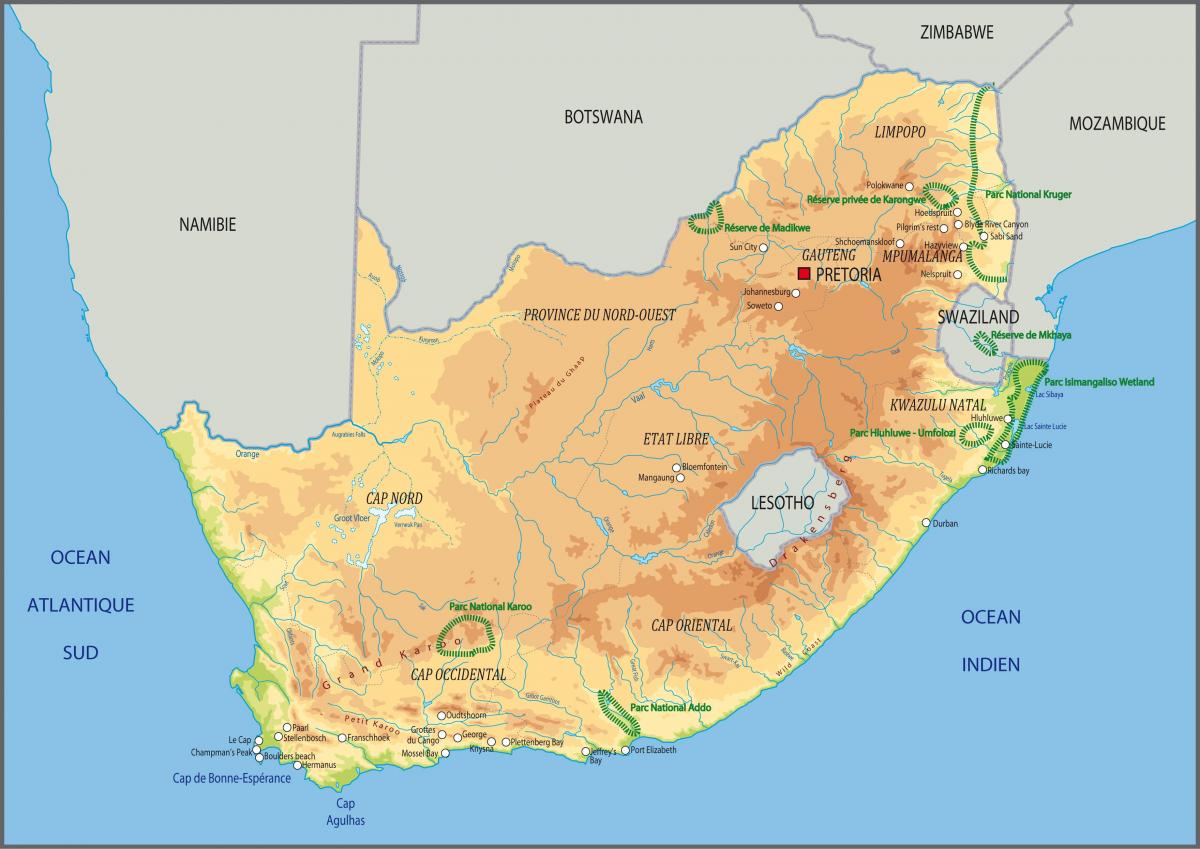 карта высот Южной Африки
