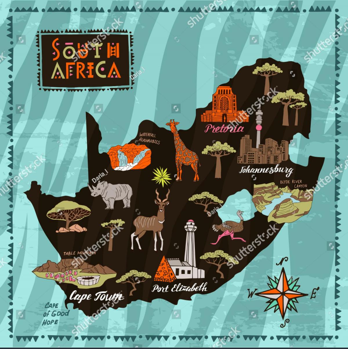 карта туристических достопримечательностей Южной Африки