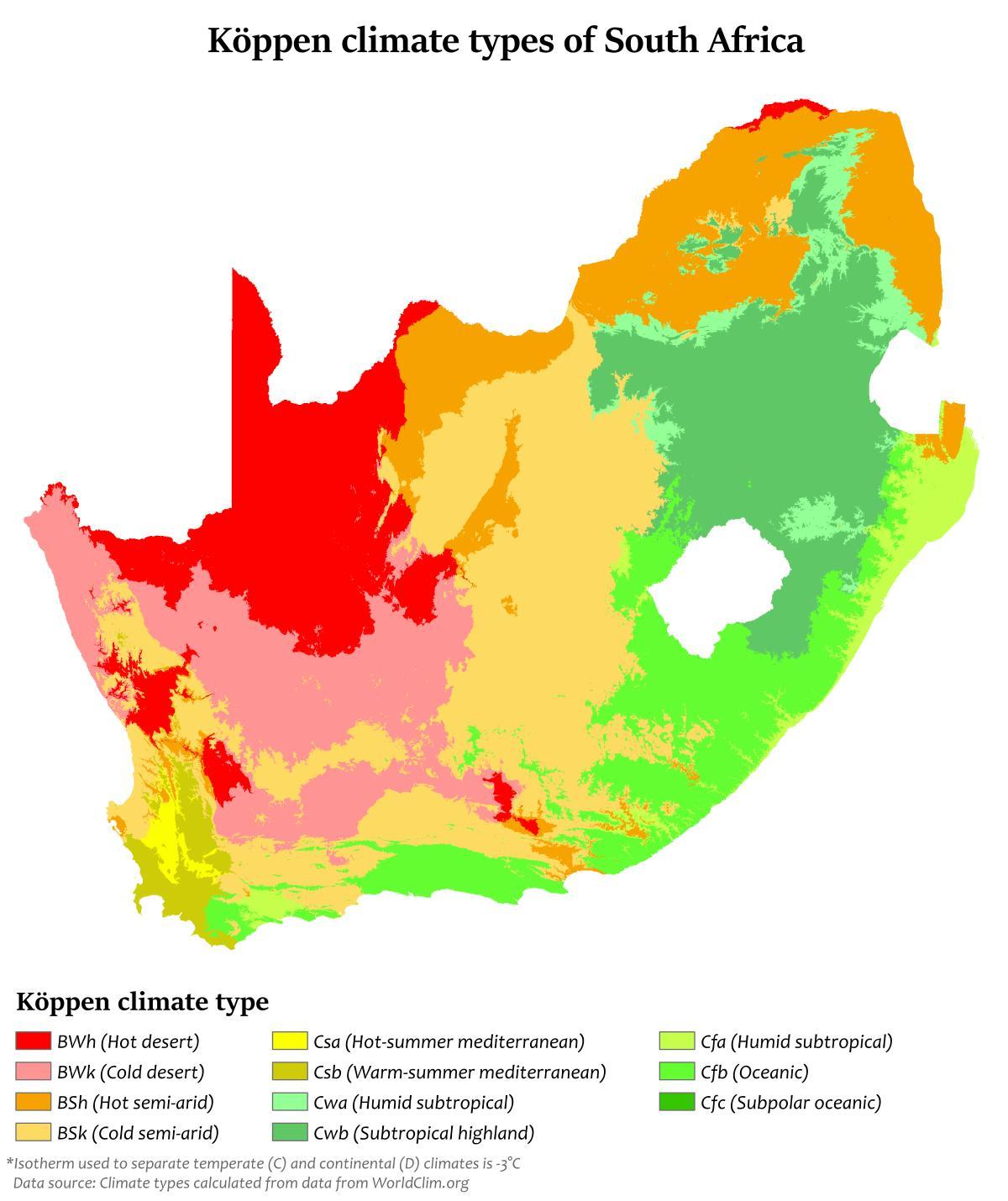 карта температур Южной Африки