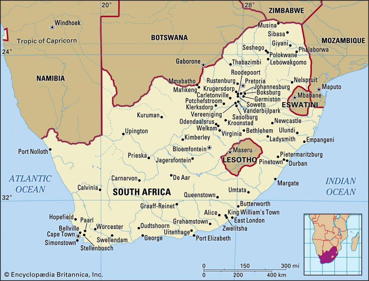 Южная Африка на карте