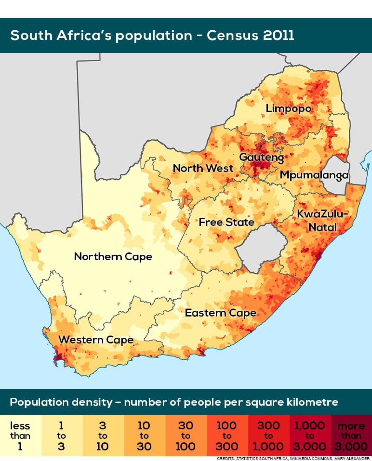 карта плотности Южной Африки