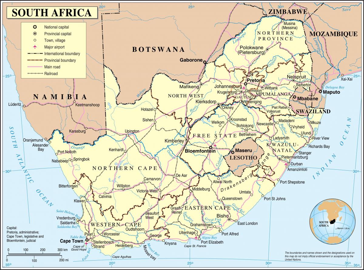 Карта страны Южная Африка
